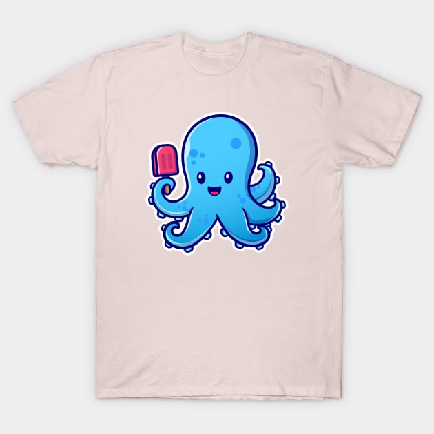 Cute Octopus Holding Ice Cream Popsicle T-Shirt by Catalyst Labs